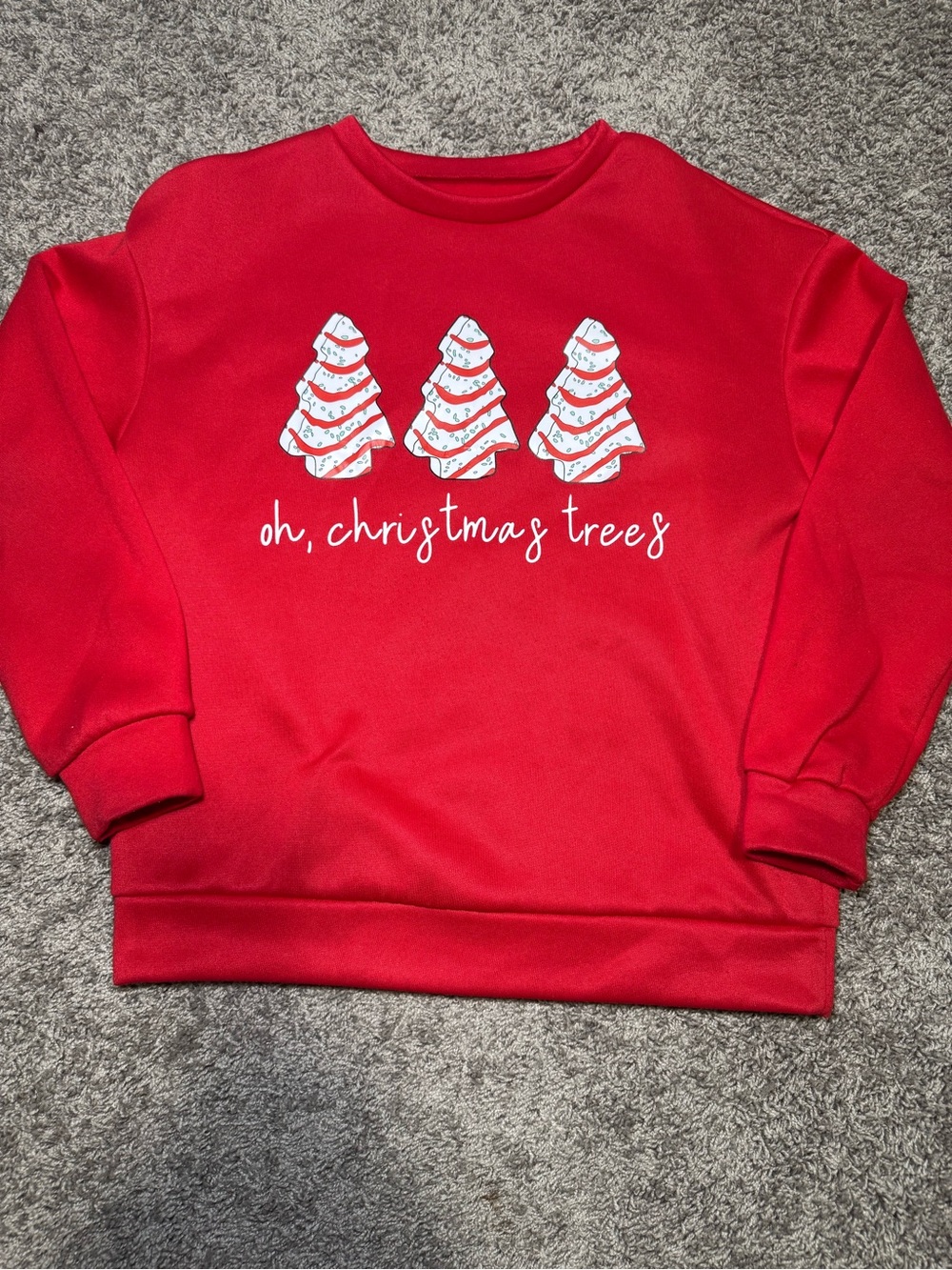Red Holiday Sweatshirt with Christmas tree cakes!